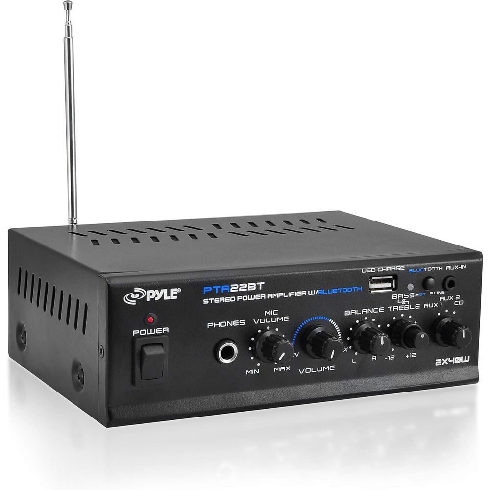 Pyle Bluetooth Mini Blue Series Home Audio Amplifier Compact Desktop Karaoke Mix